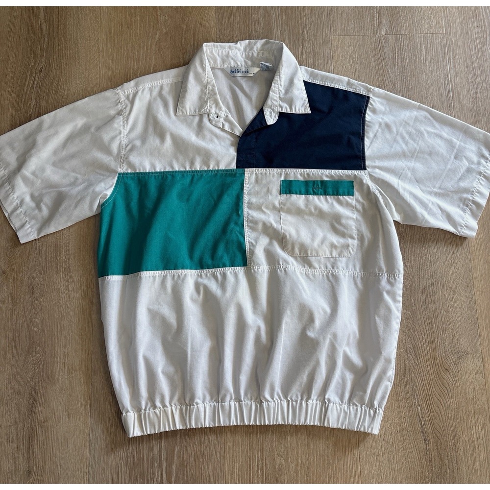 Vtg Saddlebrook Windshirt Pullover Golf Polo Teal Navy Colorblock Men's M Retro